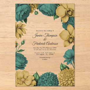 Emerald Green & Gold Modern Botanical Wedding Acrylic Invitations