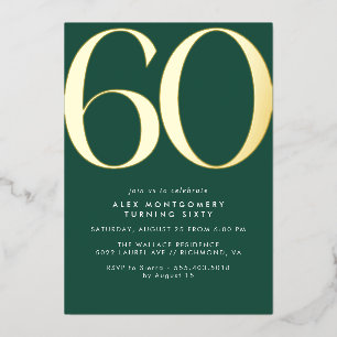 Emerald Green & Gold   Modern Simple 60th Birthday