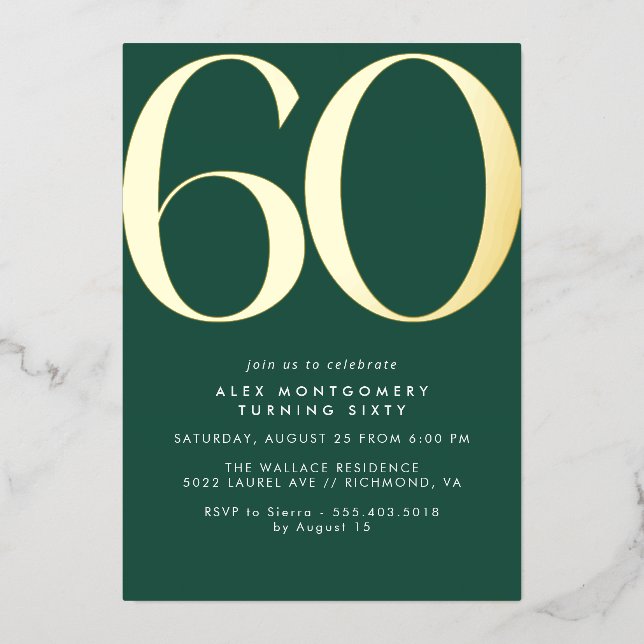 Emerald Green & Gold | Modern Simple 60th Birthday (Front)