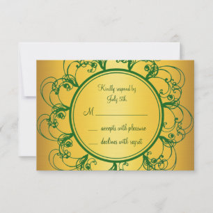 Emerald Green & Gold Monogram RSVP