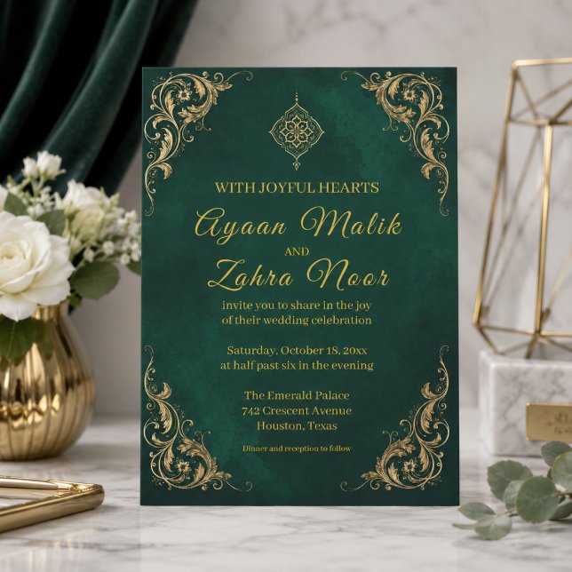Emerald Green Gold Muslim Wedding Invitation (Creator Uploaded)