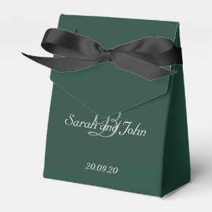 Emerald Green & Gold Name Monogram Wedding Favor Box