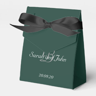 Emerald Green & Gold Name Monogram Wedding Favor Box