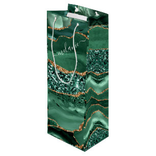 Emerald Green Gold Nom personnalisé Vin Sac cadeau