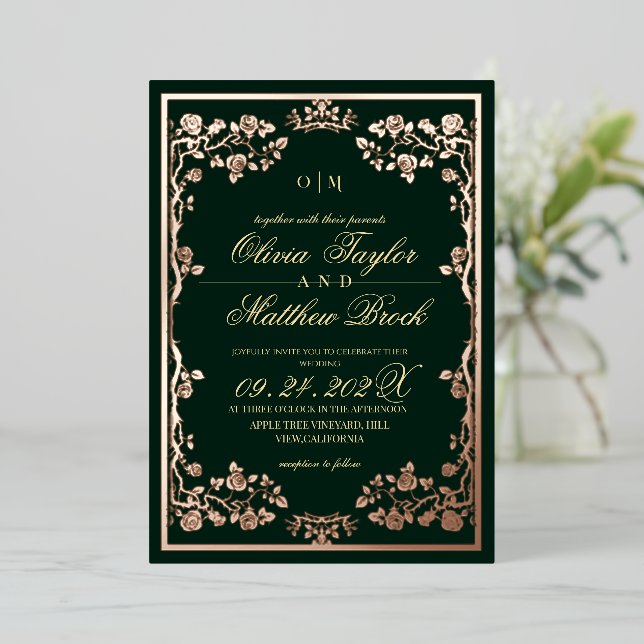 Emerald Green Gold Ornate Botanical The Wedding of (Standing Front)