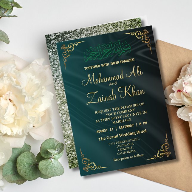 Emerald Green gold ornate Walima Invitation (Creator Uploaded)