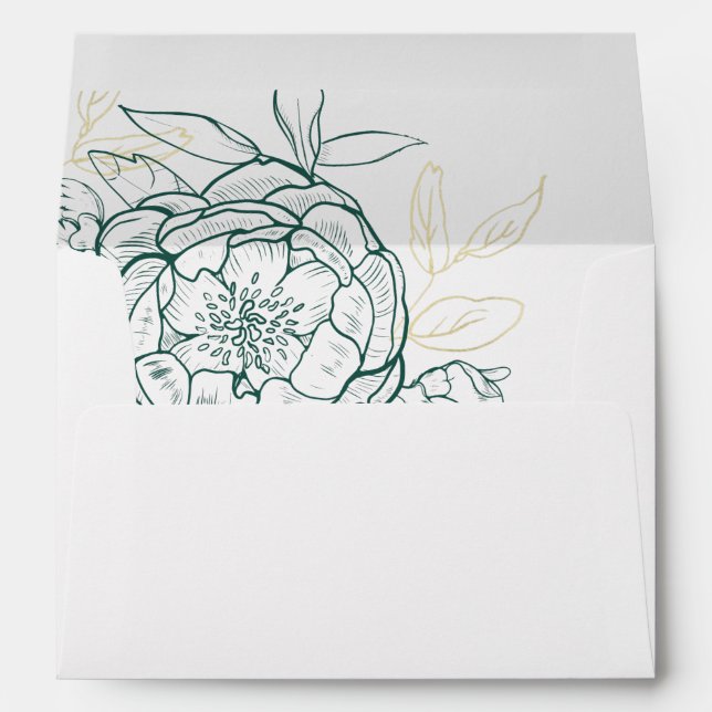 Emerald Green & Gold Peony Wedding Invitation Envelope (Back (Bottom))