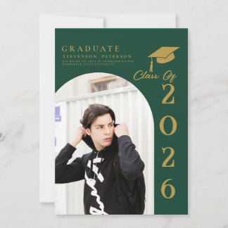 Emerald Green & Gold Photo Graduation announcement