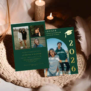 Emerald Green & Gold Photo Twin Graduation 