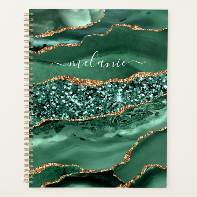 Emerald Green Gold Planner with Custom Name (Front)