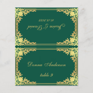 Emerald Green Gold Printed Name Wedding Place Card