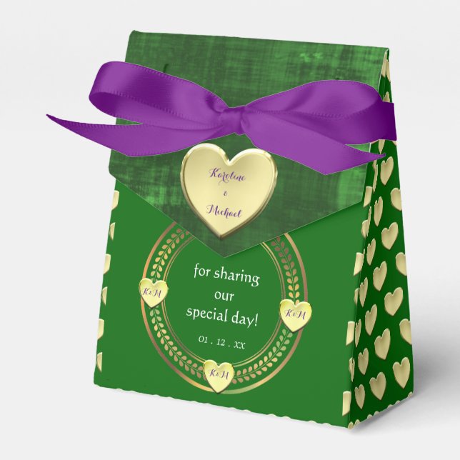 Emerald Green Gold Purple Wedding Party Events  Favor Box (Front Side)