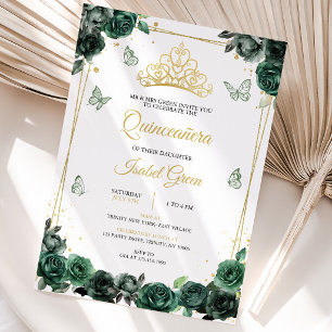 Emerald Green Gold Quinceañera Invitation