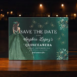 Emerald Green Gold Quinceanera Save The Date<br><div class="desc">Announce your special day with an enchanting Emerald Green Princess Quinceañera Save the Date invitation. Featuring a regal emerald green colour palette and elegant details, this invitation sets the tone for a royal celebration. Adorned with delicate accents fit for a princess, it perfectly captures the magic of your upcoming quinceañera....</div>