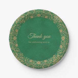 Emerald Green Gold Quinceañera Sweet 15 Paper Plate