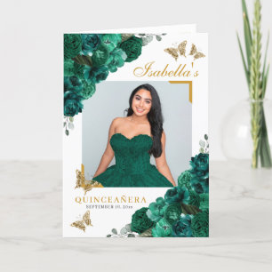 Emerald Green & Gold Quinceanera Tiara Butterflies Program