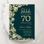 Emerald Green Gold Roses Surprise 70th Birthday Invitation<br><div class="desc">Emerald Green Gold Floral Surprise 70th Birthday Party Invitation. Elegant design featuring roses,  faux gold foil and typography script font. Trendy invite card perfect for a stylish female bday celebration. Can be customized to any age. Printed Zazzle invitations or instant download digital printable template.</div>