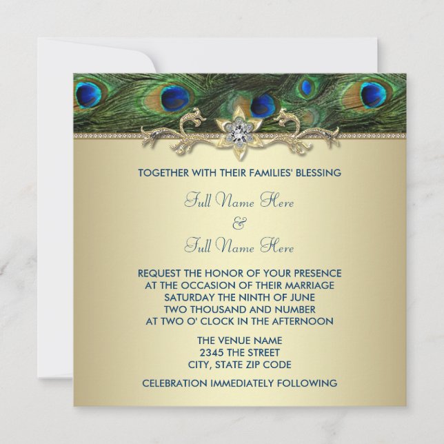 Emerald Green Gold Royal Indian Peacock Wedding Invitation (Front)