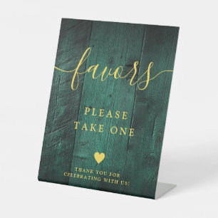 Emerald Green Gold Rustic Boho Barn Wood Favors Pedestal Sign