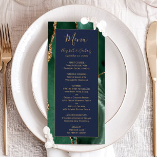 Emerald Green Gold Script Navy Blue Wedding Menu