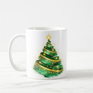 Emerald Green Gold Swirl Christmas Tree Coffee Mug