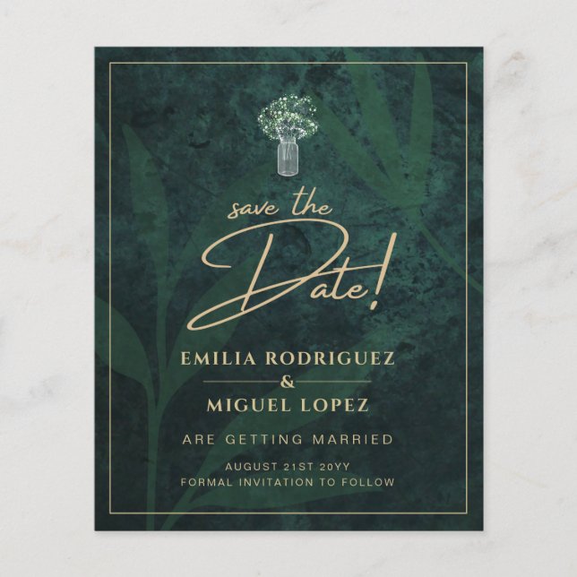 Emerald Green Gold Text Gypsophila Wedding Flyer (Front)
