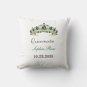 Emerald Green Gold Tiara Quinceañera Pillow
