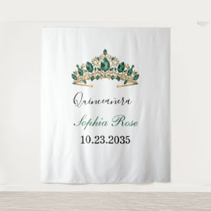 Emerald Green Gold Tiara Quinceañera Tapestry