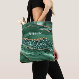 Emerald Green Gold Tote Bag Personalized Name