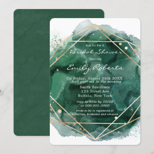 Emerald Green Gold Watercolor Bridal Shower Invitation