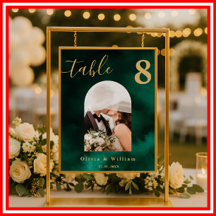 Emerald Green & Gold Wedding PHOTO Table Number Poster