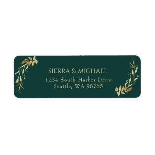 Emerald Green Gold Wedding Return Address Label