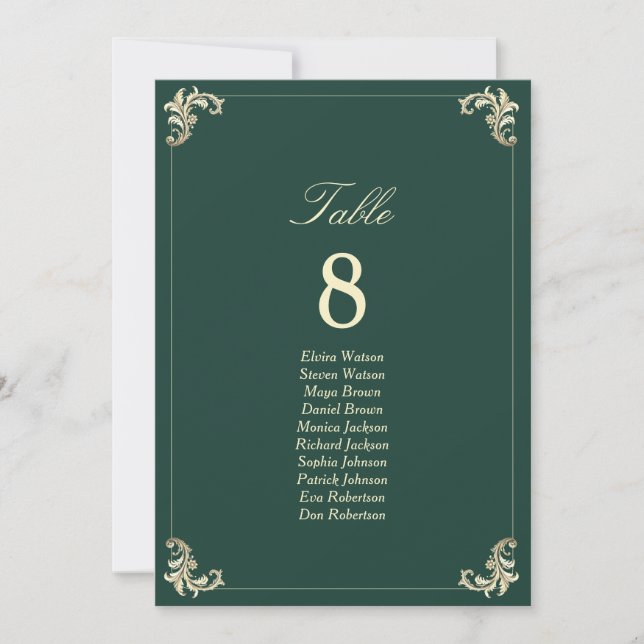 Emerald Green Gold Wedding Seating Chart (Front)