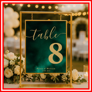 Emerald Green & Gold Wedding Table Number Poster