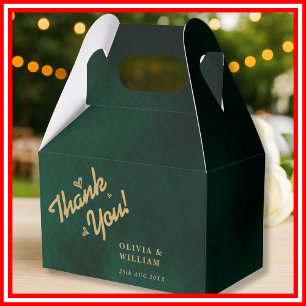 Emerald Green & Gold Wildflower Wedding Thank You Favor Box