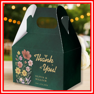 Emerald Green & Gold Wildflower Wedding Thank You Favor Box