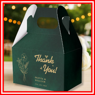 Emerald Green & Gold Wildflower Wedding Thank You Favor Box