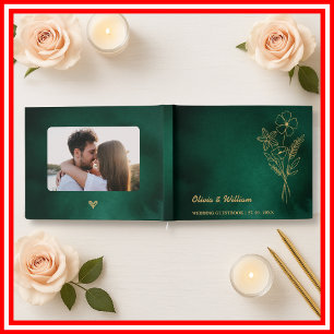 Emerald Green & Gold Wildflowers Wedding Guest Book