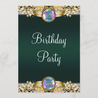Emerald Green Gold Womans Birthday Party Invitation