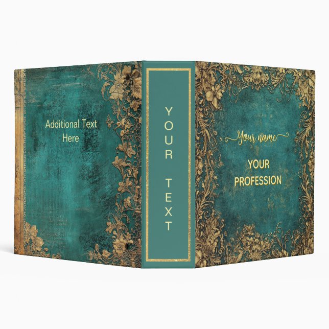  Emerald Green Gold Your name & Profession Binder (Background)