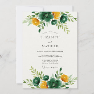 Emerald Green Golden Botanical Wedding Invitation