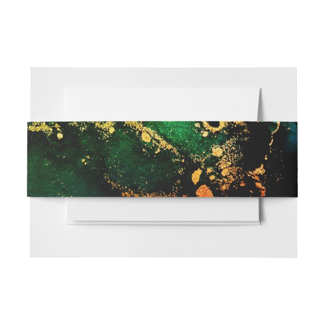 Emerald Green Golden Bronze Wedding Invitation Belly Band (Front Example)
