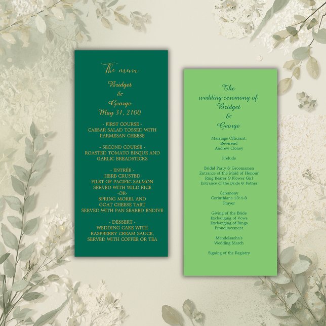 emerald green golden menu & program wedding card (Creator Uploaded)