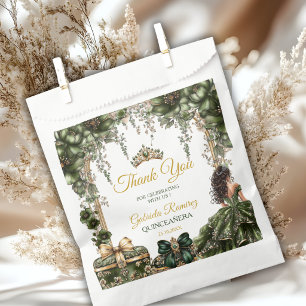 Emerald Green Golden Tiara Floral Quinceañera Favour Bag