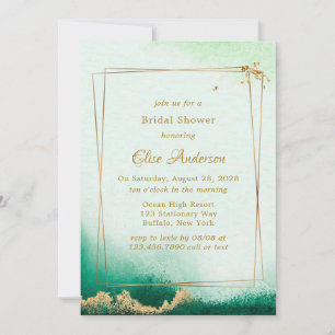 Emerald Green Golden Watercolor Brunch & Bubbly Invitation