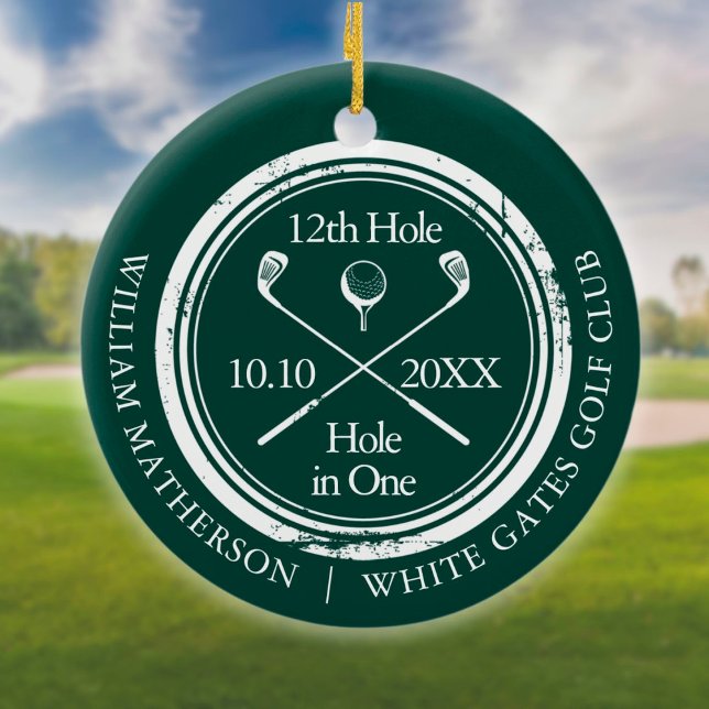Emerald Green Golf Hole in One Retro Personalized Ceramic Ornament (Creator Uploaded)