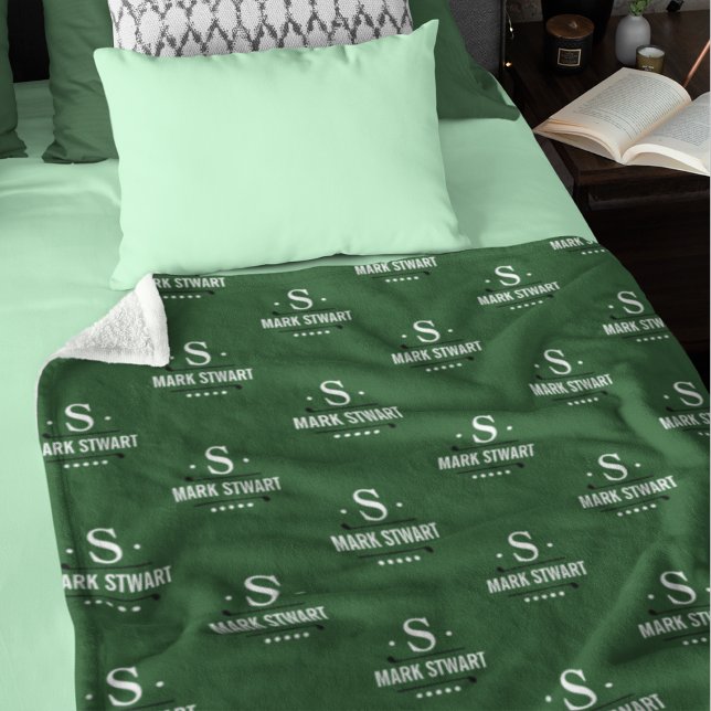 Emerald Green Golfer 1-initial Monogram allover Fleece Blanket (Creator Uploaded)