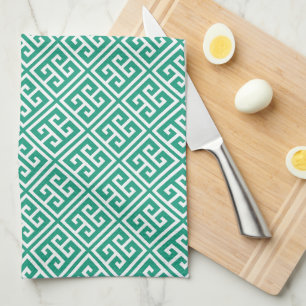 Emerald Green Greek Key Pattern Kitchen Towel