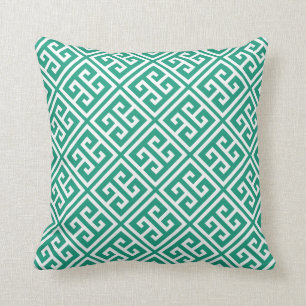 Emerald Green Greek Key Pattern Throw Pillow