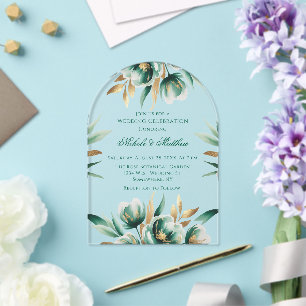 Emerald Green & Green Floral Wedding Celebration Acrylic Invitations